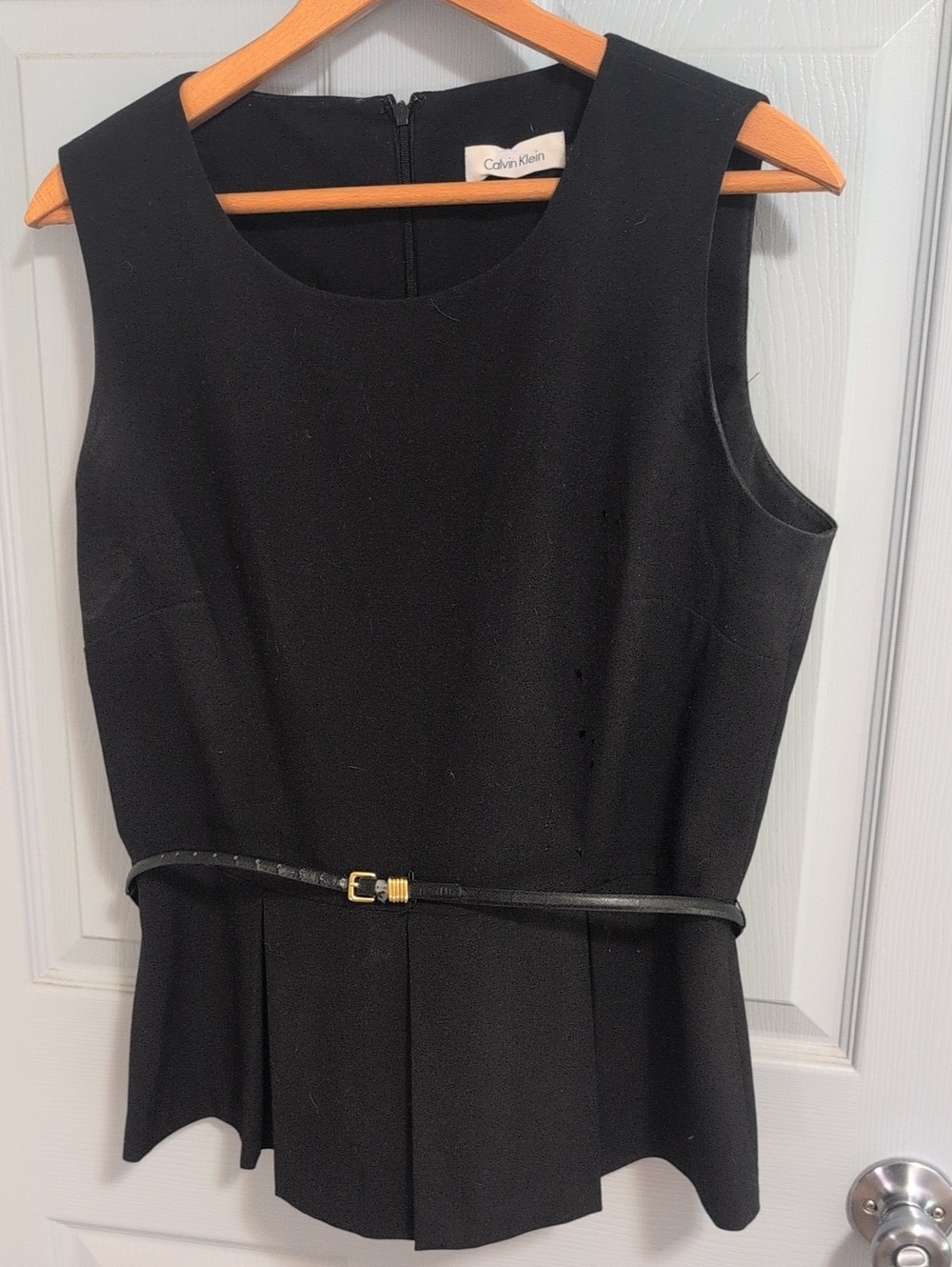 Calvin Klein Black Sleeveless Peplum Top with Slim Belt